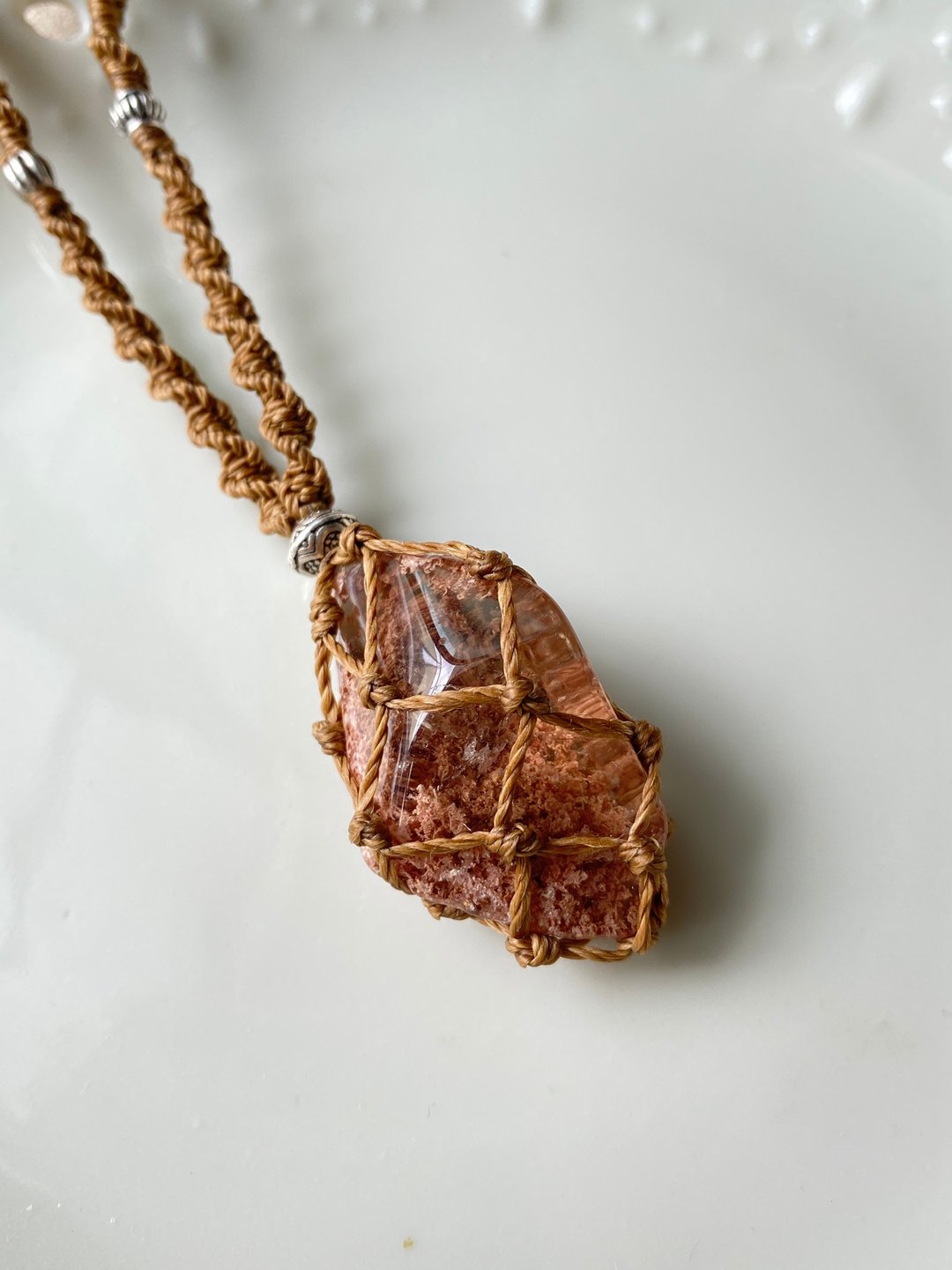 红幽灵水晶 随形编织项链 - 项链 - 半宝石 咖啡色