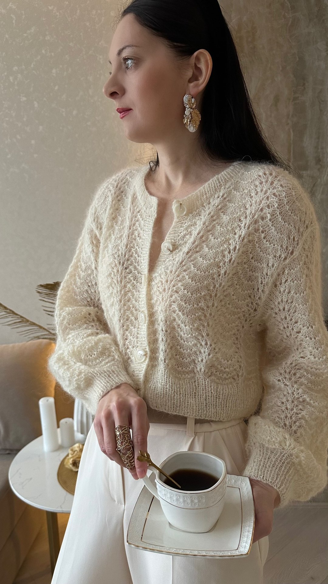 马海毛毛衣 女款 手工针织开襟外套 手织短版上衣 - 女装针织衫/毛衣 - 羊毛 