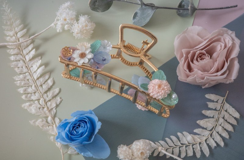 俏皮蓝绿一点红 干燥花发夹 - 发饰 - 其他金属 