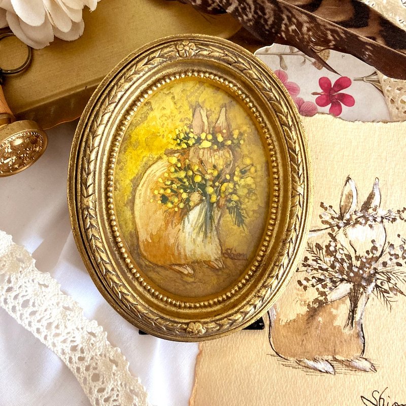 含羞草和兔子-A /花痴含草画旧式古董室内装饰 - 海报/装饰画/版画 - 纸 黄色