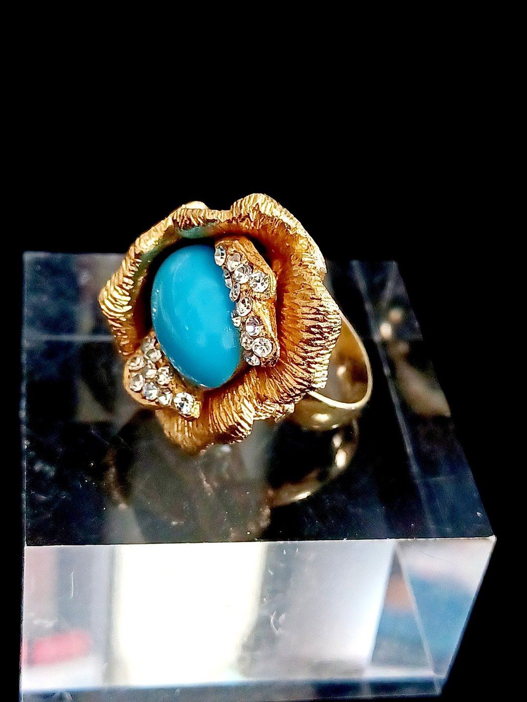 vintage jewelry 古董花朵莱茵石戒指  盛开 - 戒指 - 其他金属 