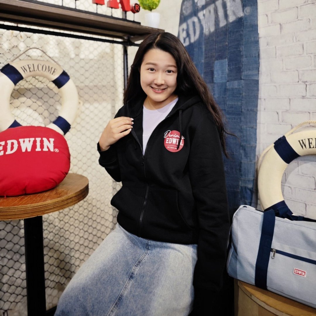 EDWIN 男装 网络独家 圆标 LOGO 连帽拉 T 外套 (黑色) #外套 - 男装外套 - 聚酯纤维 黑色