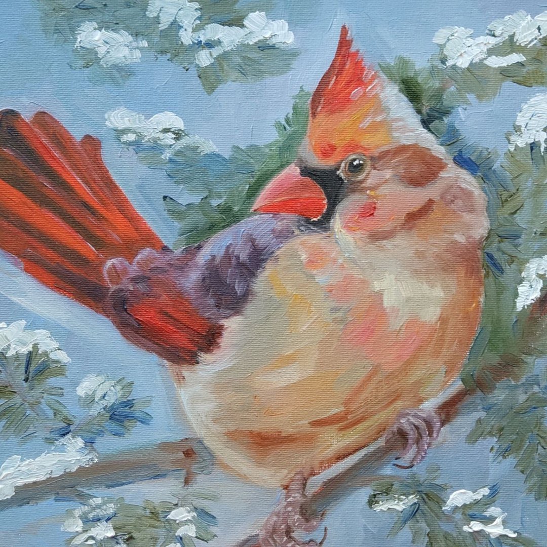 红衣主教雀画艺术品原创油画雀肖像 - 海报/装饰画/版画 - 其他材质 多色