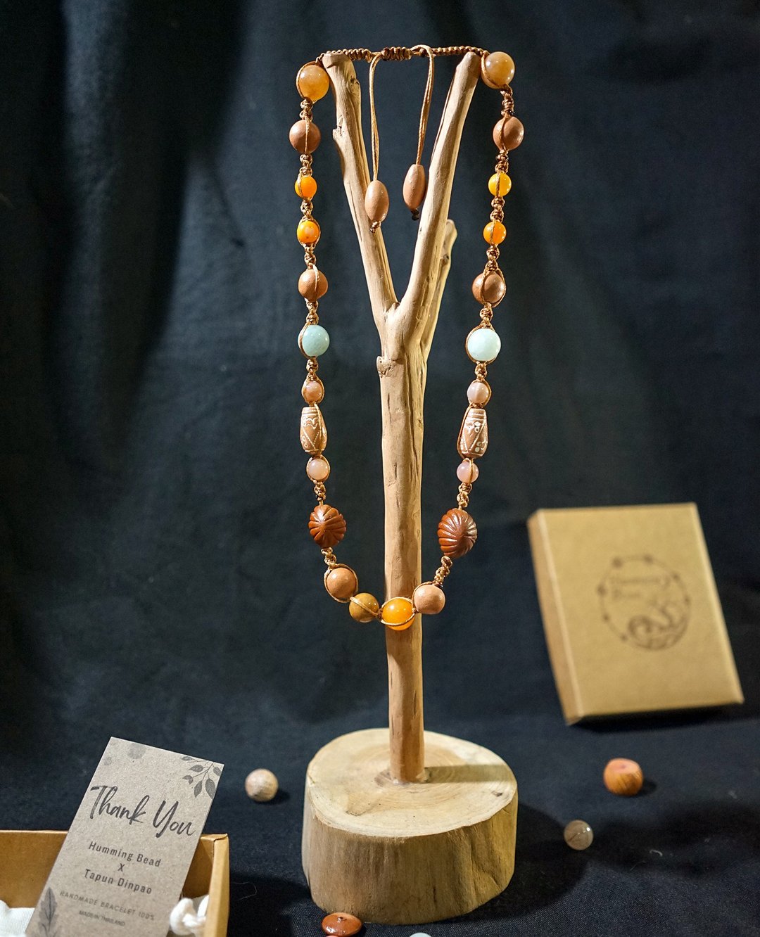 Pottery bead & Burma Jade, Yellow Agate Handmade Necklace - 项链 - 其他材质 多色