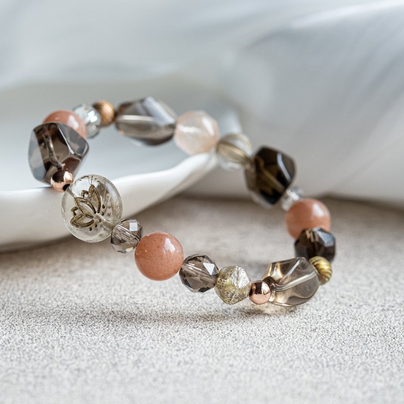 复古风茶色系 Chantelle 茶晶、粉兔毛、橙月亮 天然水晶 - 手链/手环 - 水晶 橘色
