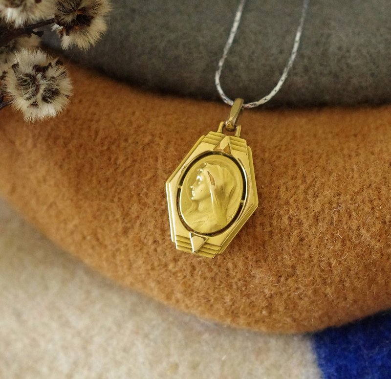 古董法国金色ORIA 几何圣母十字架项链N690 - 项链 - 其他金属 金色