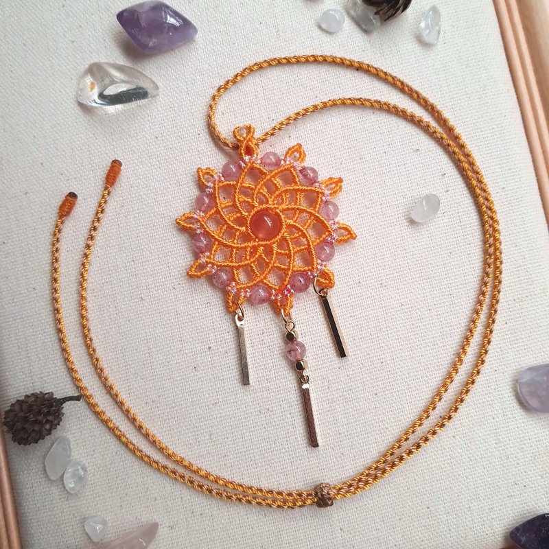N028-手工编织曼陀罗能量水晶项链 天然石 民族风 项链长度可调 - 项链 - 尼龙 橘色