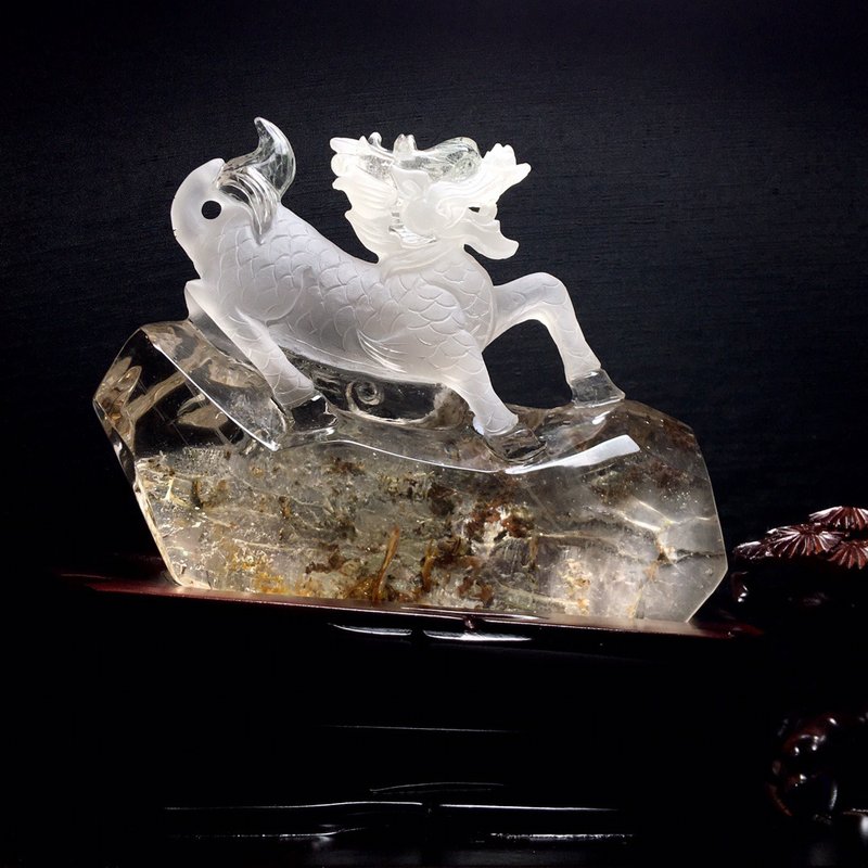 收藏级天然胶花白水晶麒麟摆件 麒麟是祥瑞之兽 吉祥神兽 - 其他 - 水晶 