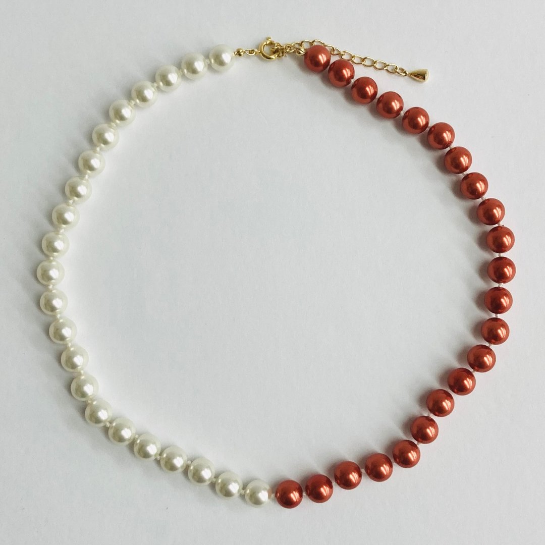 玻璃珍珠双色全结项链 / 8mm 约 43cm+5cm / WHxRD / made in japan - 项链 - 玻璃 红色