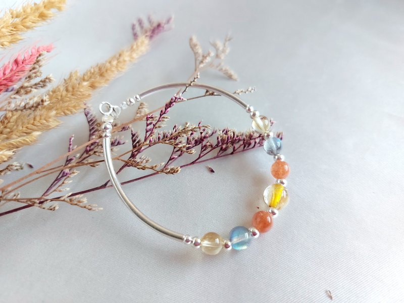 s925纯银 钛金 拉长石 黄水晶 太阳石手链 | 手作定制 项链 耳环 - 手链/手环 - 水晶 