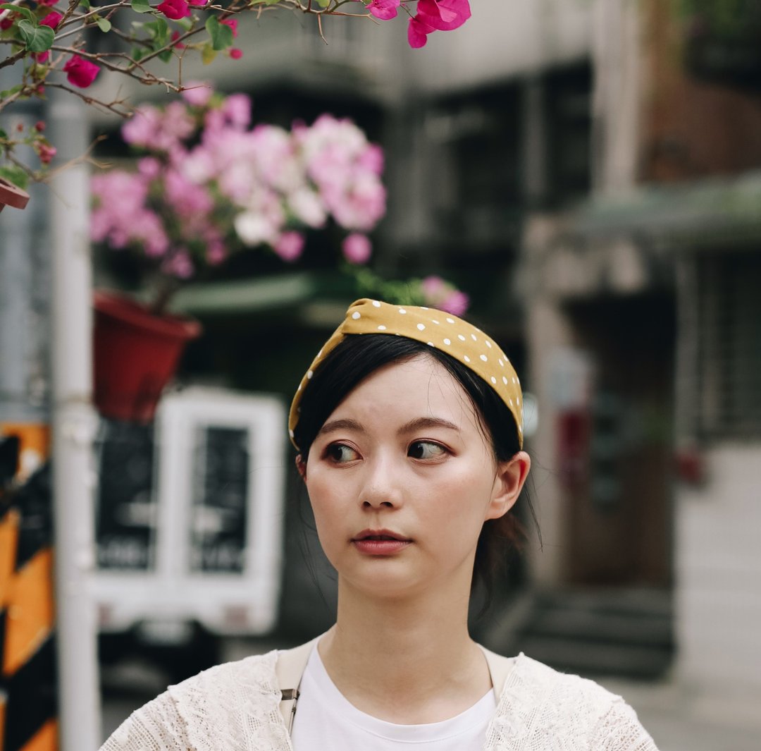 芥末姜黄 I 水玉司康系列 I 最后五条 I 双环 手工 松紧 发带 - 发带/发箍 - 棉．麻 黄色