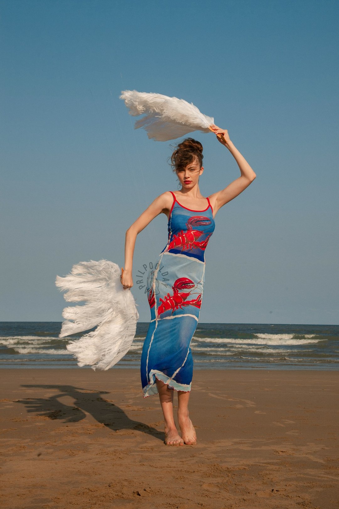 Aprilpoolday / NET MAXI SLIP DRESS / blue lobster - 洋装/连衣裙 - 其他材质 蓝色