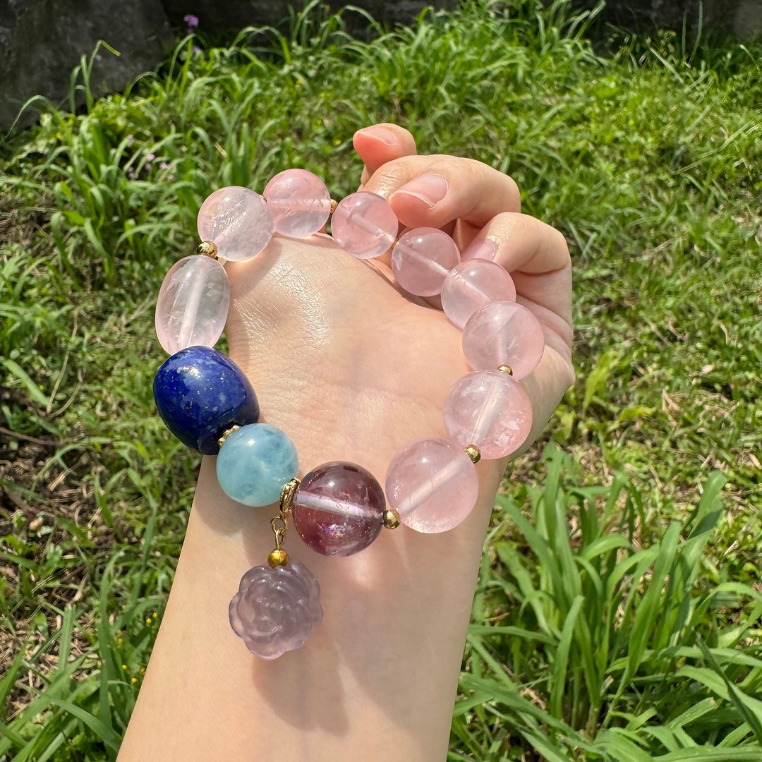 G27 独家设计限量 粉晶 彩虹光手串 海蓝宝 青金石 紫水晶 紫萤石 - 手链/手环 - 水晶 多色