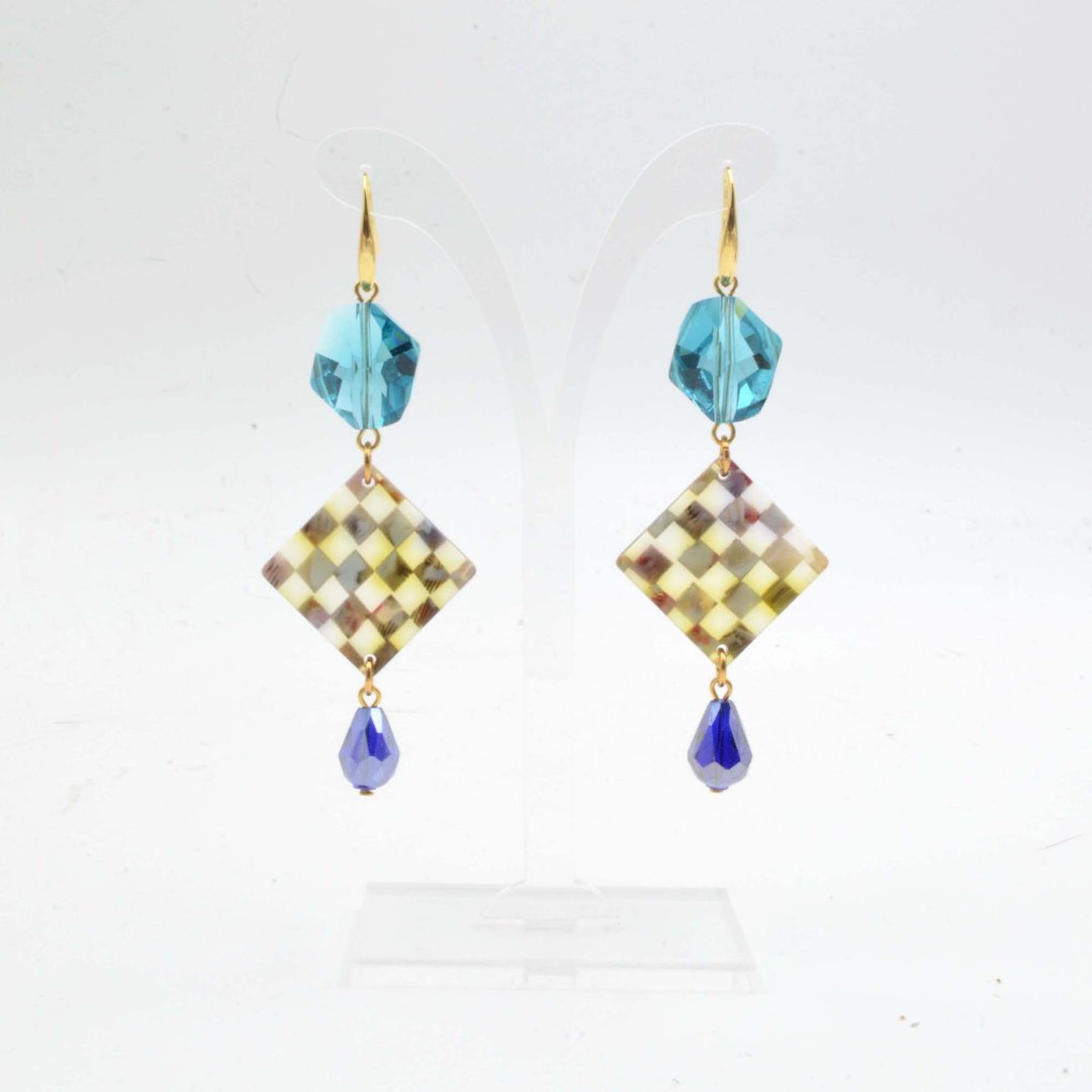 蓝色施华洛不规则水晶石耳环  Blue Swarovski Crystal Earrings - 耳环/耳夹 - 水晶 蓝色