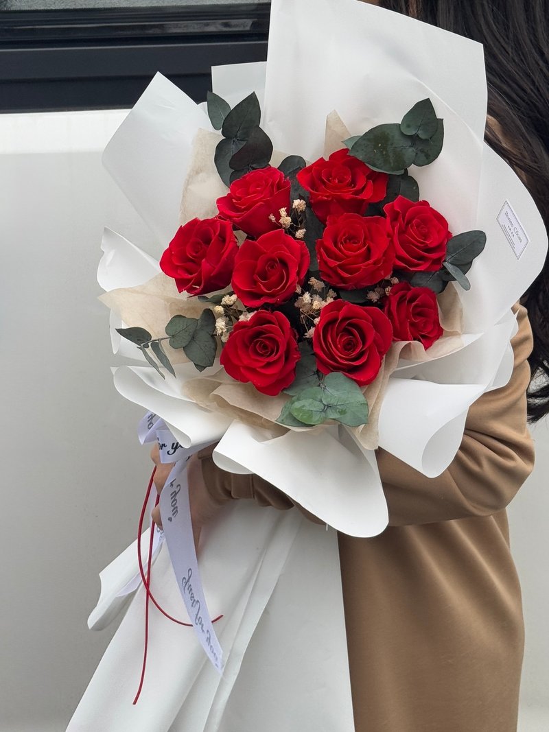 永生红玫瑰花束/经典红玫瑰/告白花束/生日花束/求婚花束 - 干燥花/捧花 - 植物．花 红色
