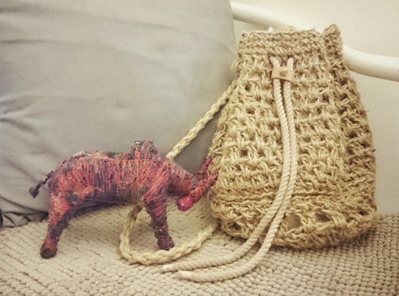 手工麻绳编织束口单肩背袋 - 侧背包/斜挎包 - 棉．麻 