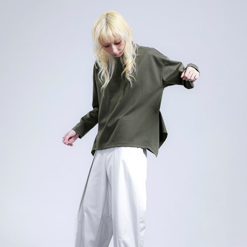 雾脉侧摆衩高领上衣  |圣诞・节庆・礼物・冬季搭配 - 女装上衣 - 其他材质 绿色