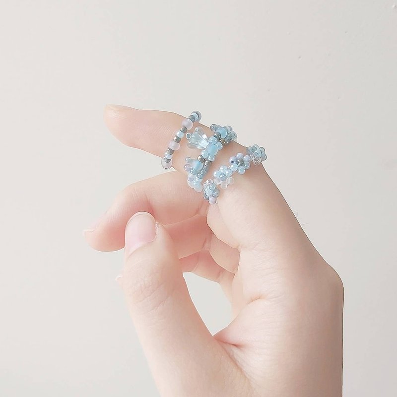 海藏国王后的花冕 原创串珠戒指三件组 八月号 - 戒指 - 其他材质 蓝色