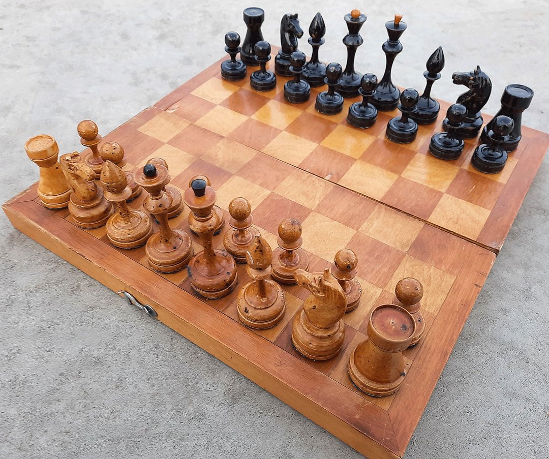 苏联 1950 年代旧小西洋棋套装木 – 古董俄罗斯西洋棋套装 75 毫米国王 - 桌游/玩具 - 木头 