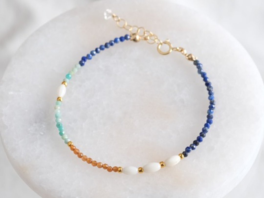 Yndislegt bracelet: natural stone beads bracelet lapis lazuli / amazonite / hessonite - 手链/手环 - 宝石 