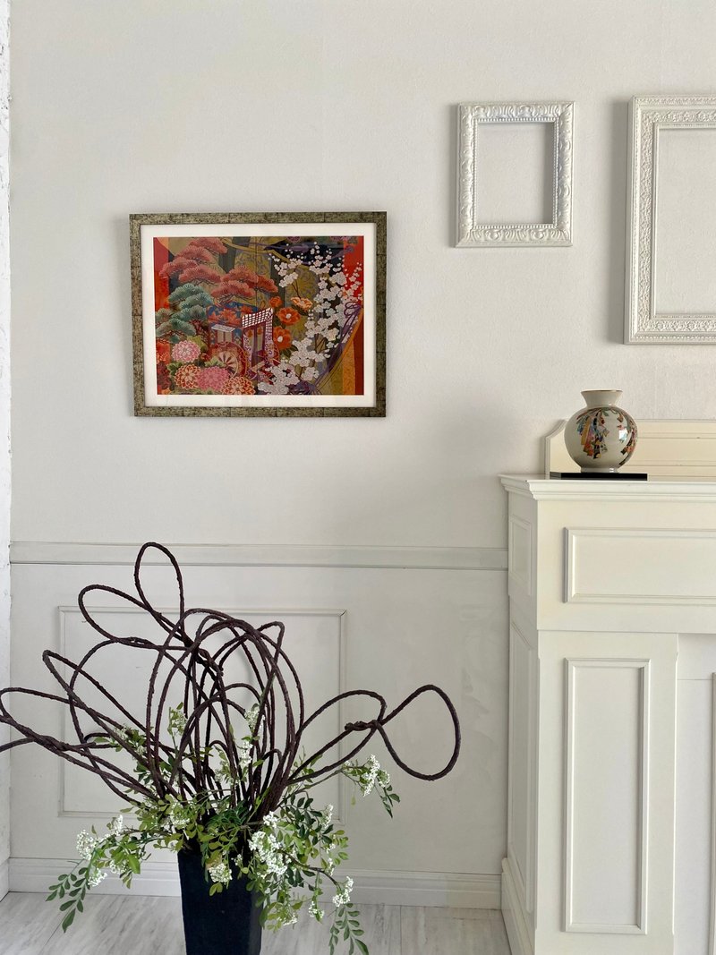 和服艺术复古日本现代艺术面板日和风室内梅礼品结婚庆典乔迁庆典长寿庆典好运 050 日本制造 - 墙贴/壁贴 - 丝．绢 金色