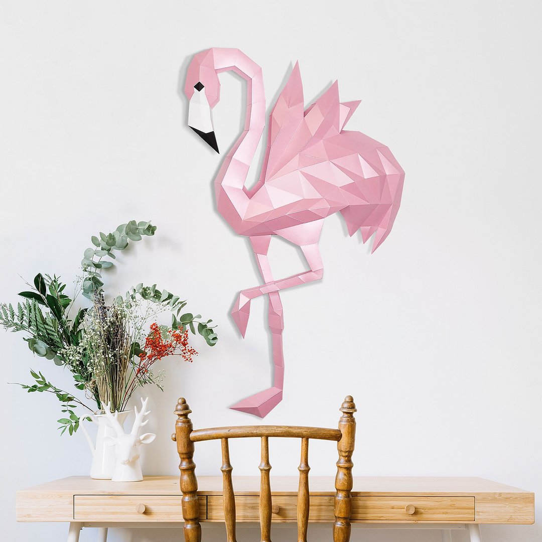 FLAMINGO papercraft kit | Wall Hanging | 3d puzzle | No scissors needed - 拼图 - 纸 粉红色