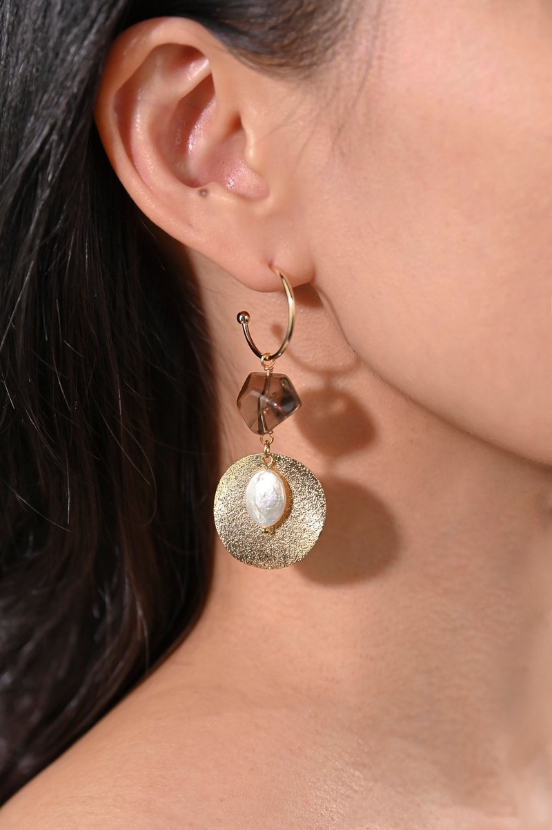 纯银耳环 / 茶晶 / 珍珠 / JIEGEM   姊的珠宝 - 耳环/耳夹 - 水晶 咖啡色