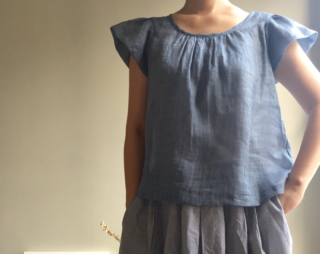 小青鸟/轻质灰蓝色泡泡袖小上衣100%Linen/60支极细苎麻 - 女装上衣 - 棉 