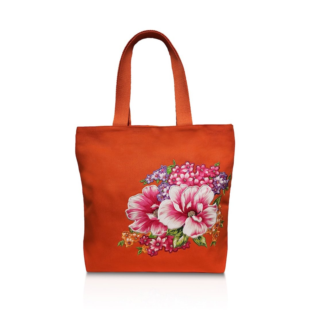 【花布先生】绣花肩背袋(橘色) - 手提包/手提袋 - 棉 蓝色