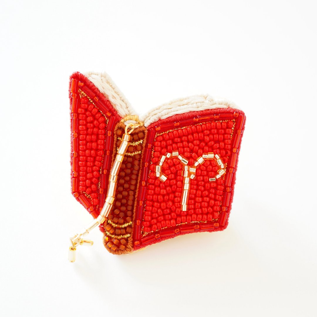 Book brooch of 12 constellations (Aries) Bead embroidery book brooch Aries - 胸针 - 其他材质 红色