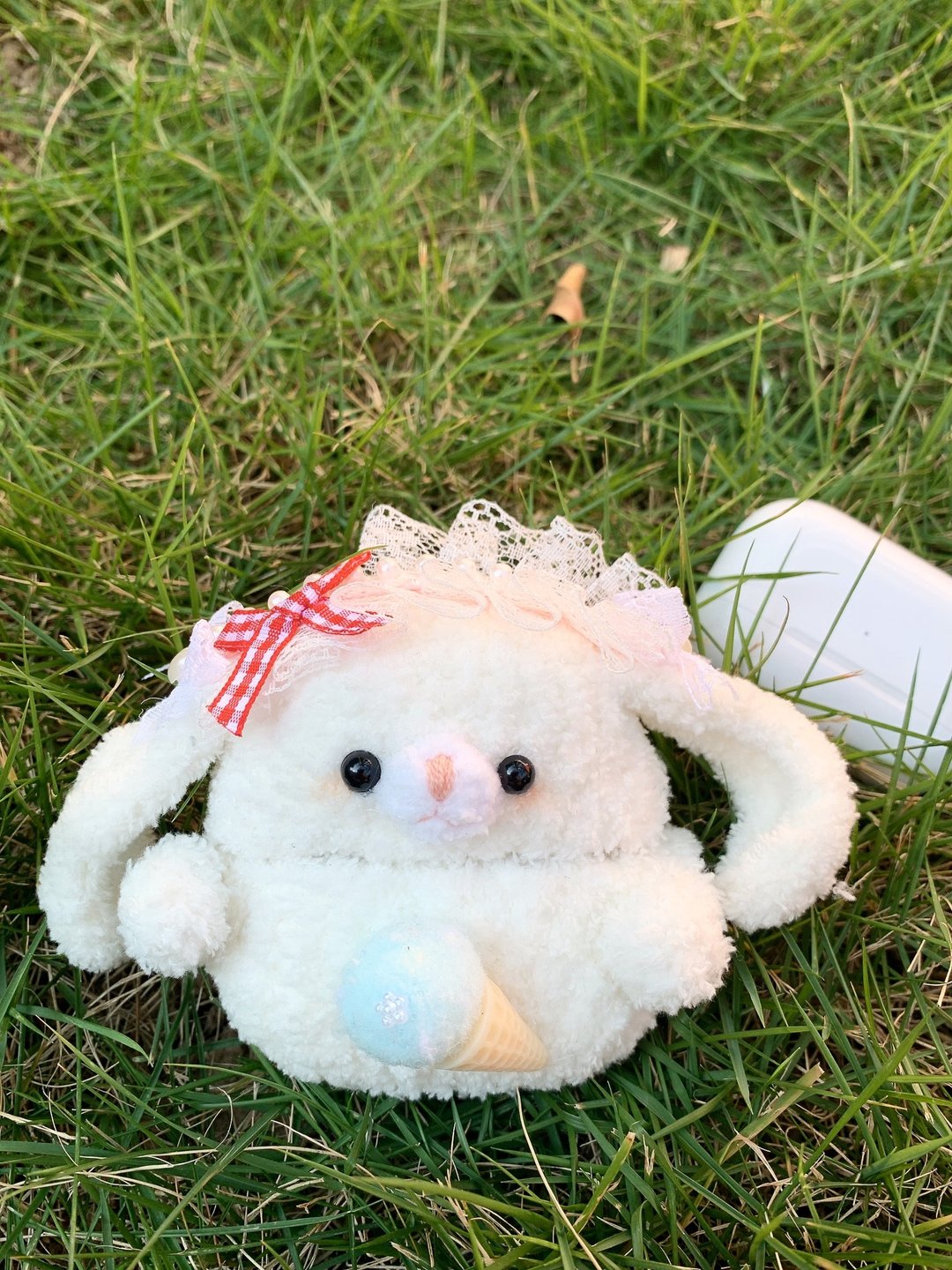 手工原创可爱冰淇淋兔子耳机套钩织耳机套苹果无线耳机AirPods Pr - 手机壳/手机套 - 棉 