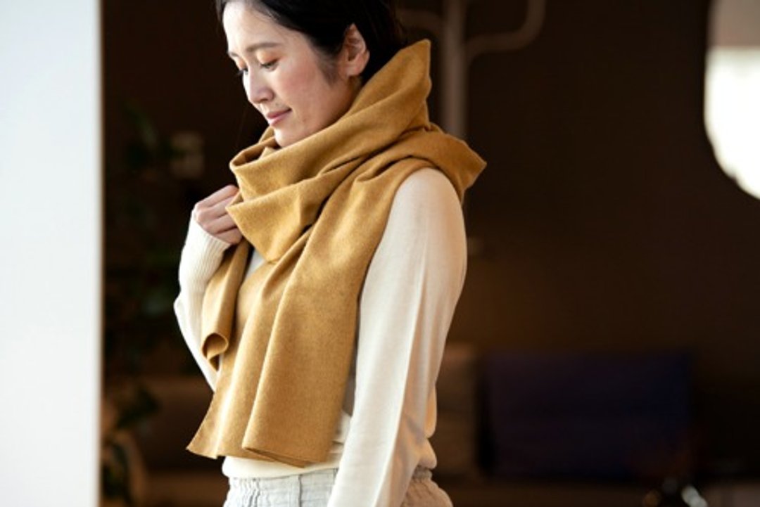 Organiccotton×Yak flannel fabric large muffler [botanical dye/yamato] - 丝巾 - 棉．麻 