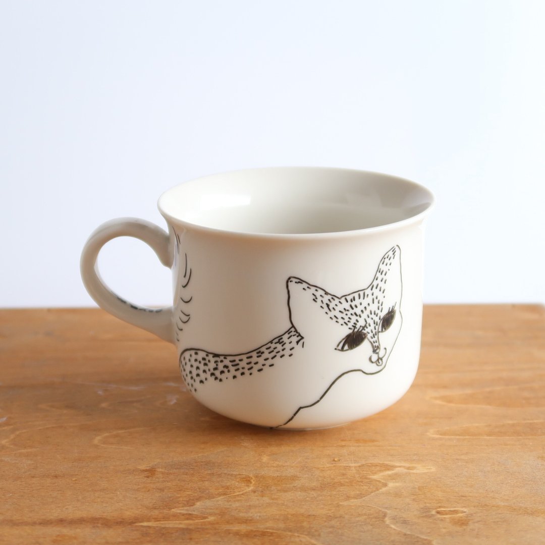 fox cat mugcup - 咖啡杯/马克杯 - 陶 白色