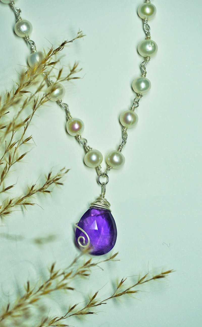 纯手工银绕线紫水晶珍珠项链 - 项链 - 珍珠 多色
