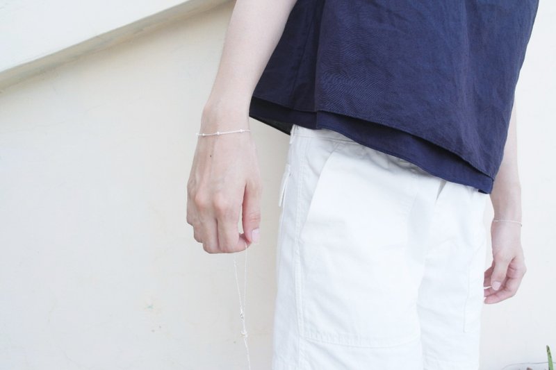 《银矿系列》迷你淡水珍珠月光石 纯银极细手链 - 手链/手环 - 宝石 