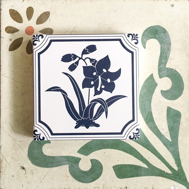 青花瓷系列 ∣ 百合 吸水杯垫 - 杯垫 - 陶 蓝色