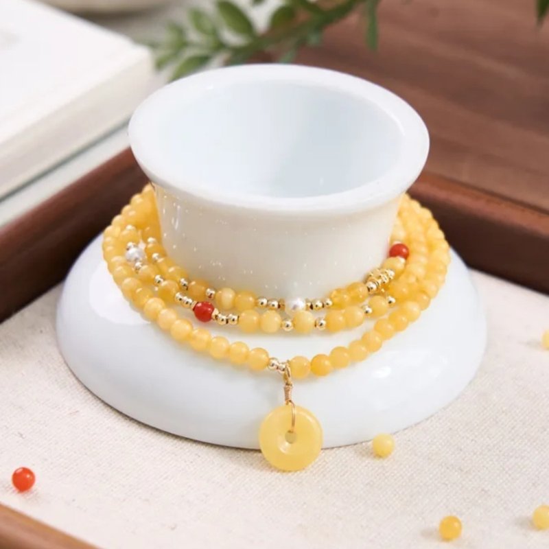 蜜蜡小米珠三圈手链 - 手链/手环 - 半宝石 