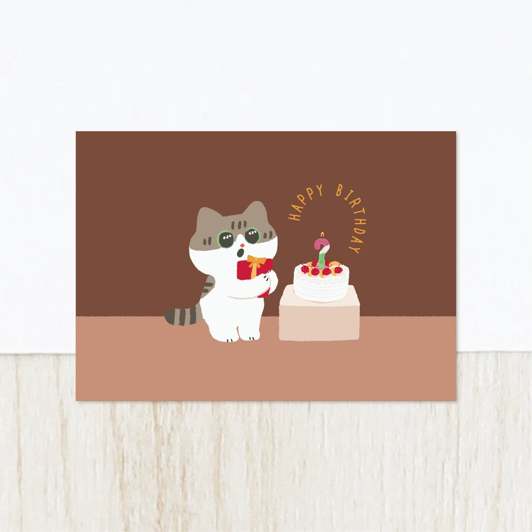 森蕗插画 永远宝宝款 可爱猫咪生日卡片 双面明信片 生日快乐 - 卡片/明信片 - 纸 