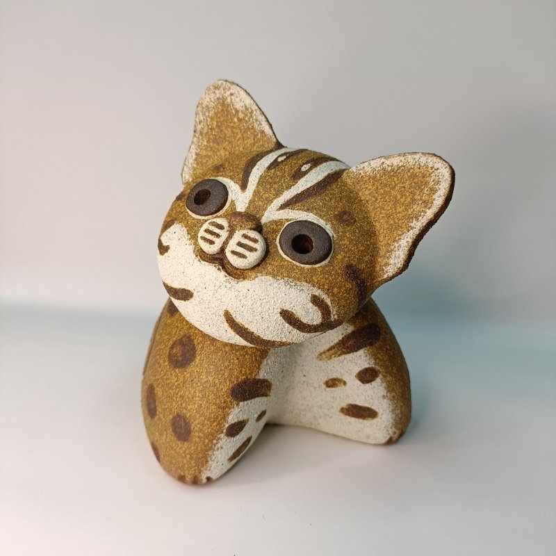 扭转钱猫(趴着)/陶艺品/原创 - 摆饰 - 陶 