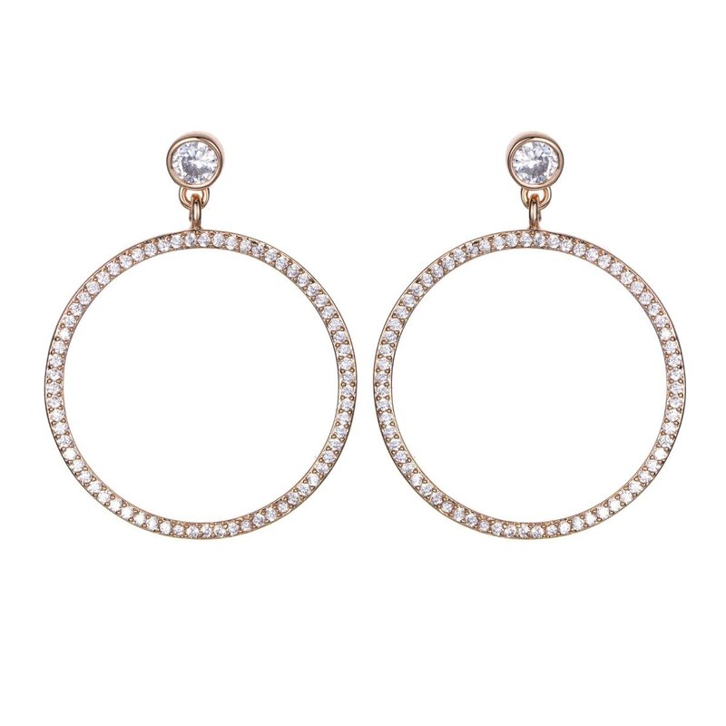 圈圈镶边钻耳环(共两色) 3A级锆石/精致/闪耀/时尚 - 耳环/耳夹 - 铜/黄铜 金色