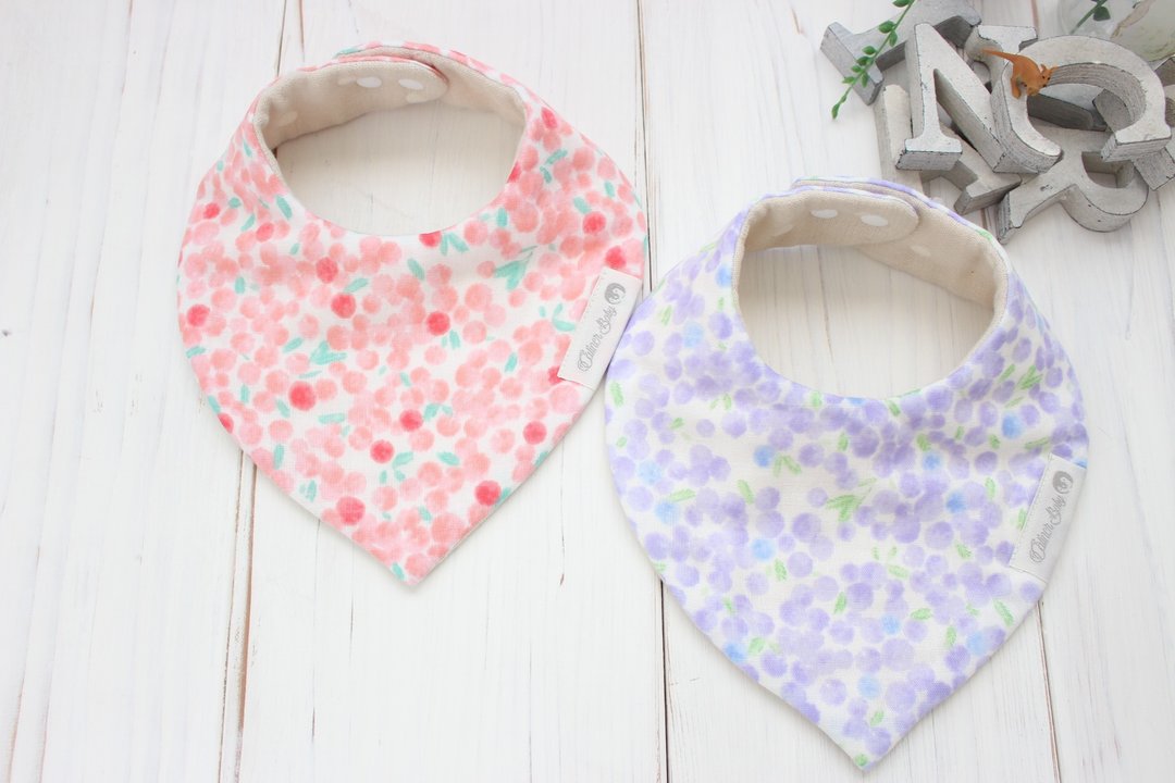Watercolor style mimosa pattern fluffy gauze bandana stai 2 colors bib red purple mimosa paint - 围嘴/口水巾 - 棉 红色