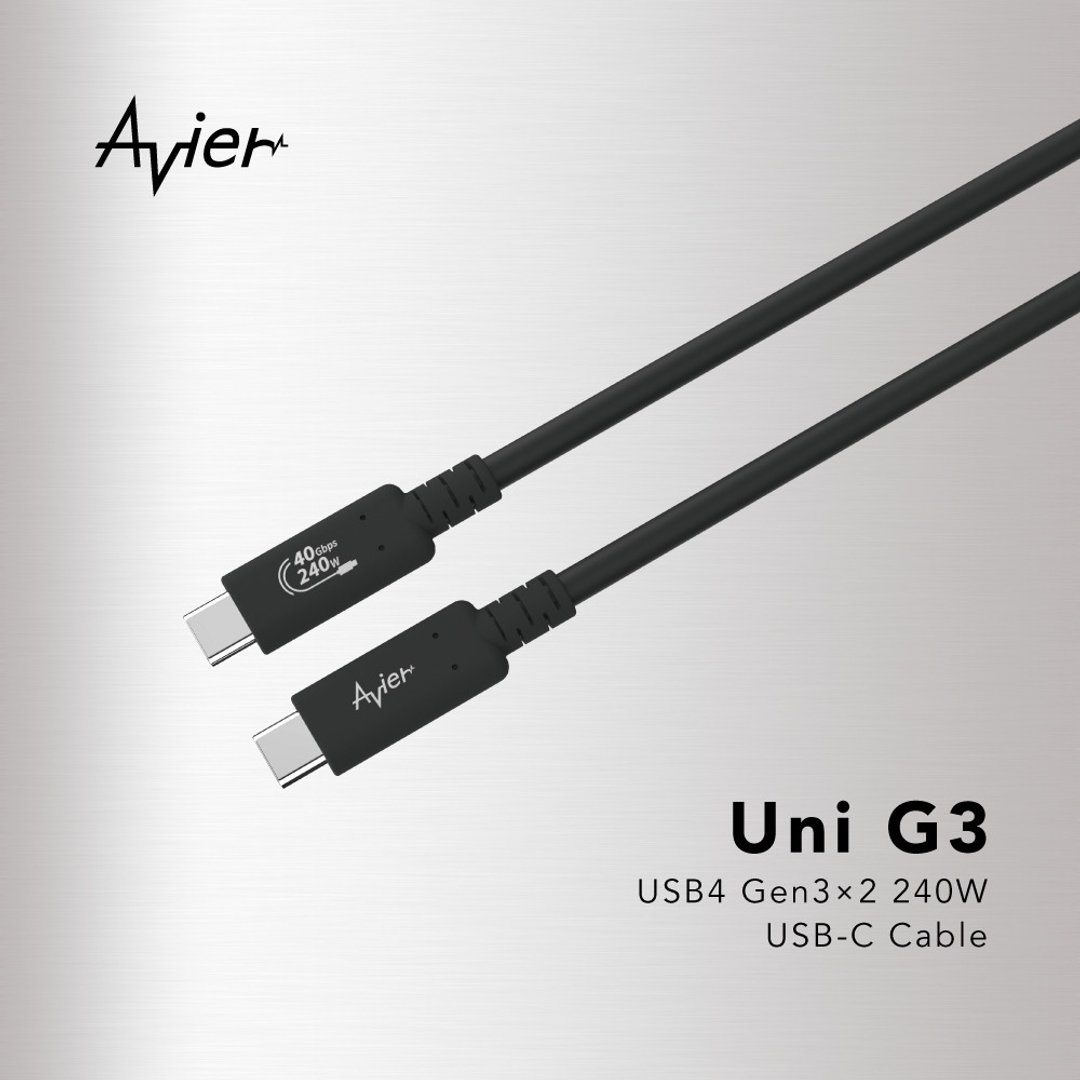 【Avier】Uni G3 USB4 Gen3x2 240W 高速资料传输充电线 1.2M - 充电宝/传输线 - 铜/黄铜 黑色