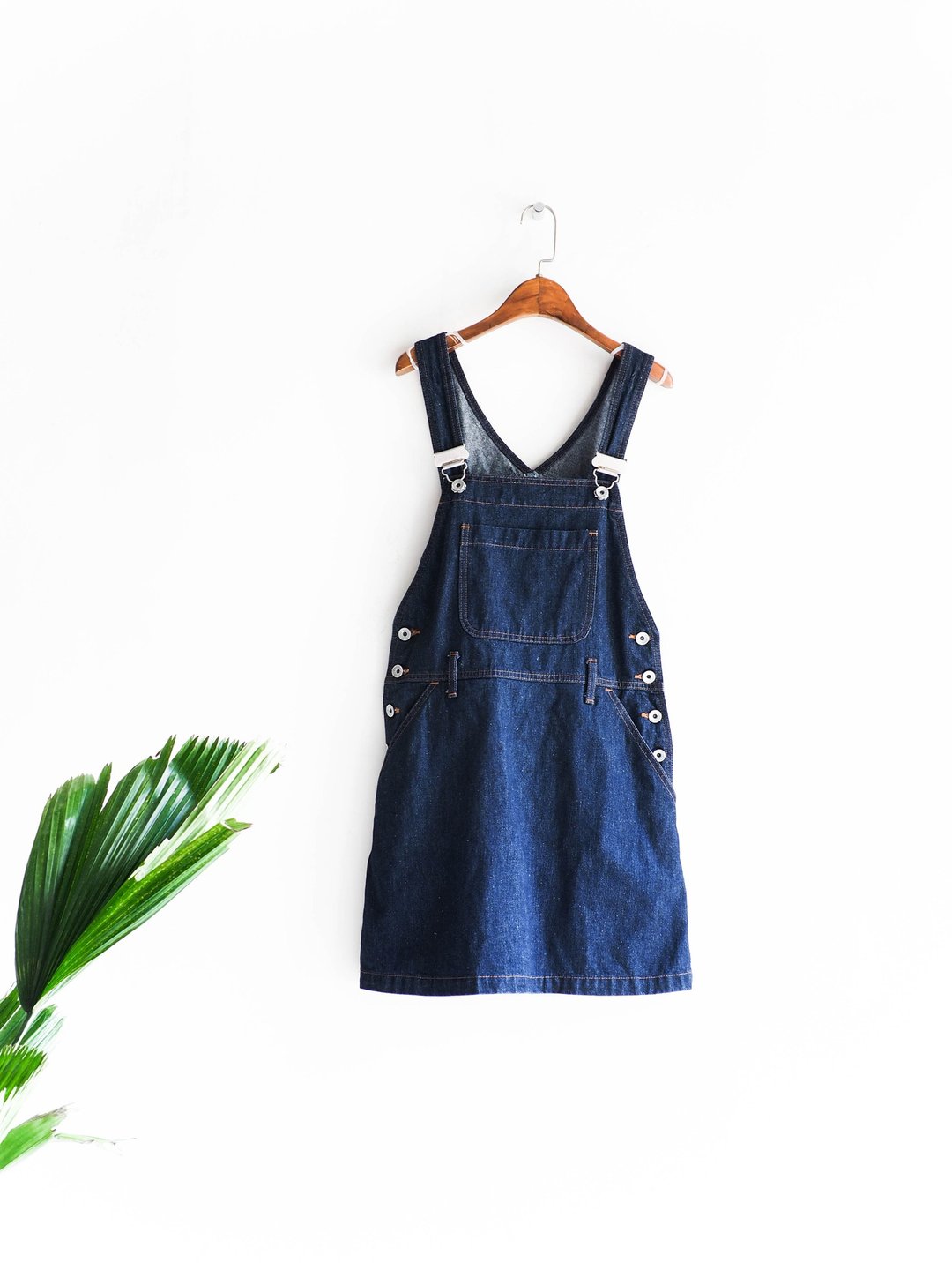 河水山 - 极深黑蓝青春夏日祭典 连身丹宁吊带短裙 中性 日本 overalls oversize vintage - 裙子 - 棉 蓝色
