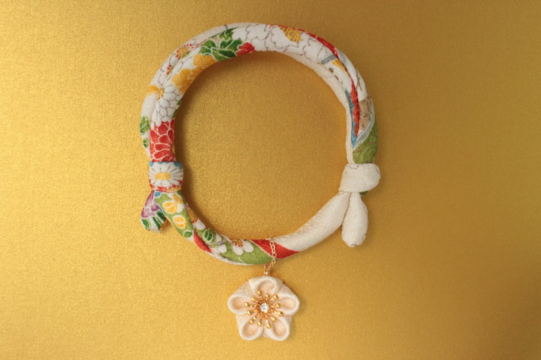 Japanese taste cat collar japanese white - 项圈/牵绳 - 丝．绢 白色