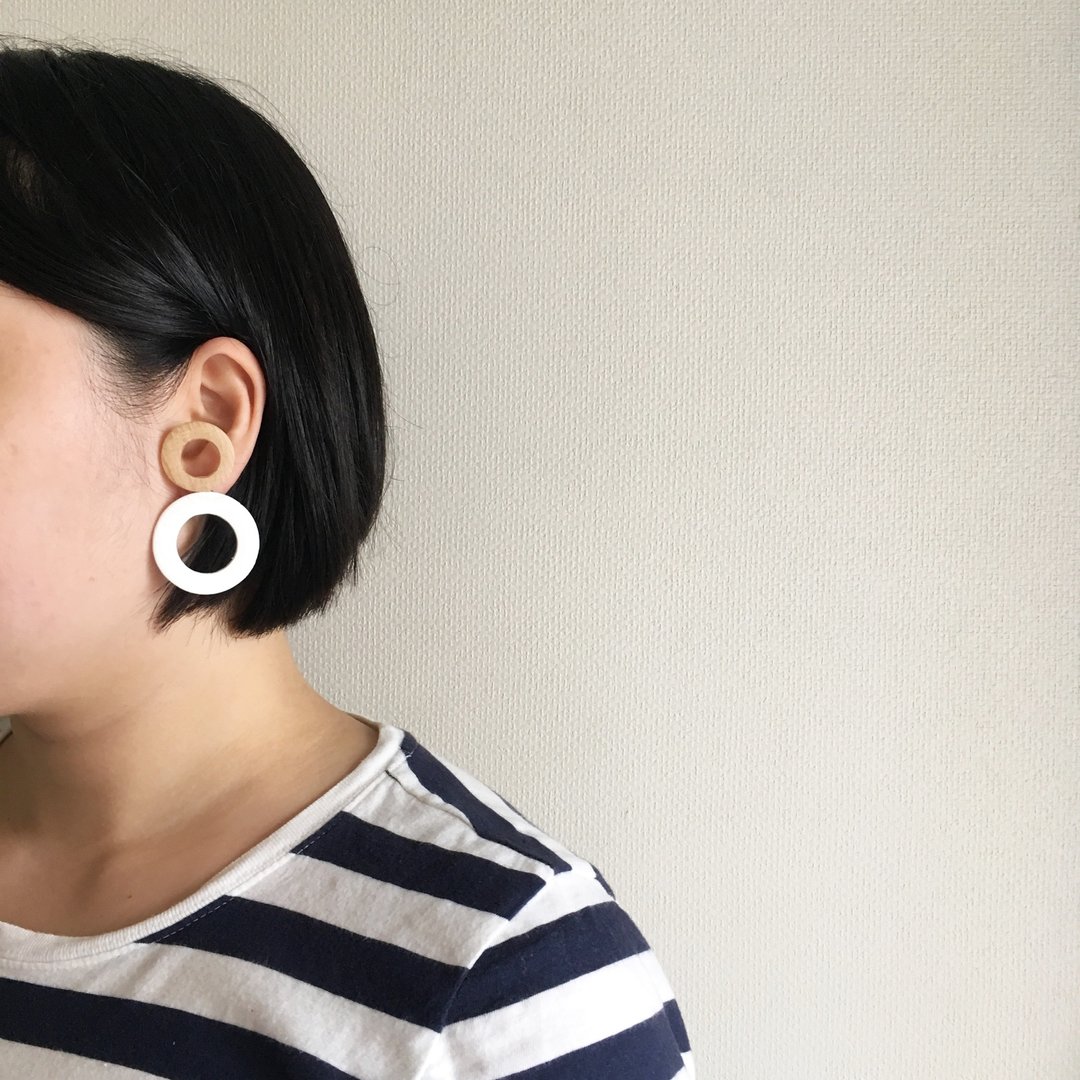hutamaru earrings ear - 耳环/耳夹 - 木头 白色