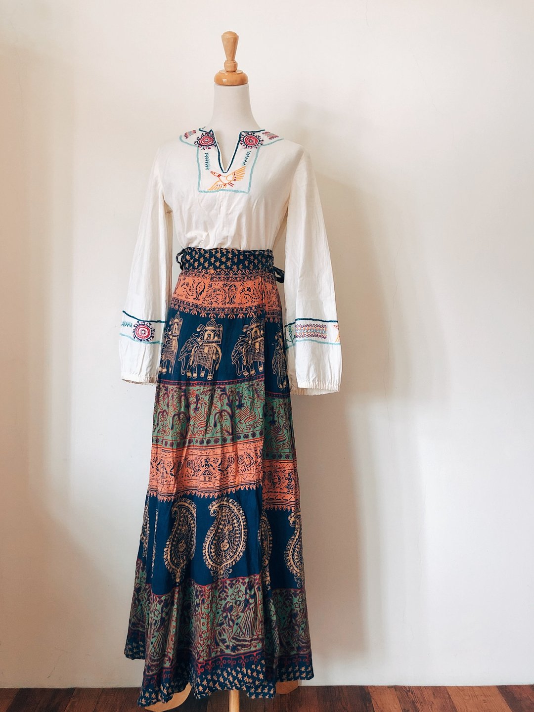 Vintage 70s wrap skirt 盖印嬉皮一片式绑带裙 - 裙子 - 棉．麻 