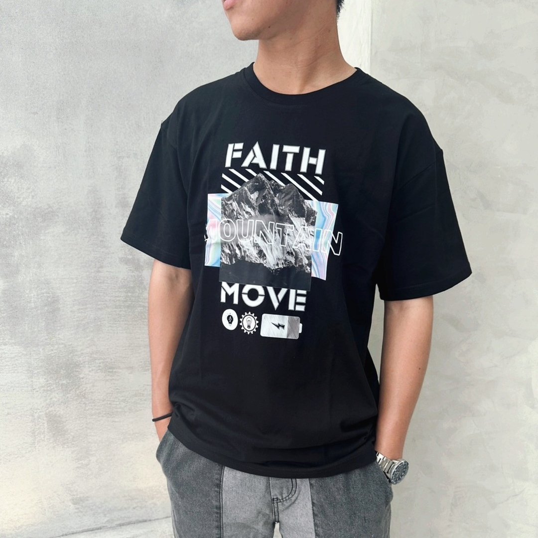 Faith信能移山潮流福音男女落肩款纯棉上衣T-shirt/信仰/基督 - 男装上衣/T 恤 - 棉 