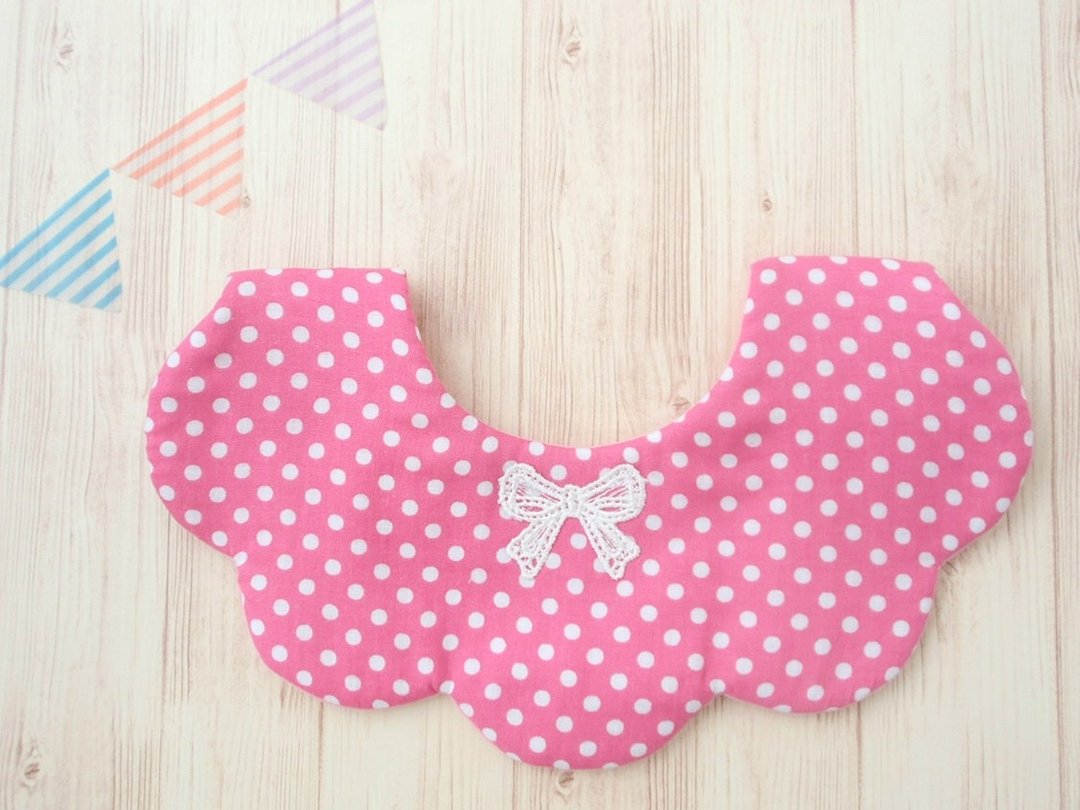 BABY BIB,口水巾,Scalloped Bib,Reversible,Formal Bib,Unique Dsign,Pink Polka - 围嘴/口水巾 - 棉 粉红色