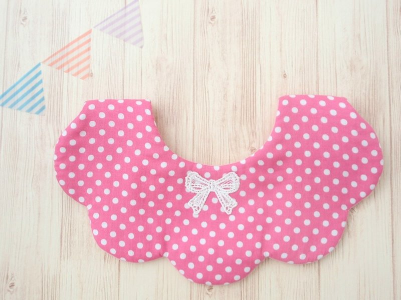 BABY BIB,口水巾,Scalloped Bib,Reversible,Formal Bib,Unique Dsign,Pink Polka - 围嘴/口水巾 - 棉．麻 粉红色