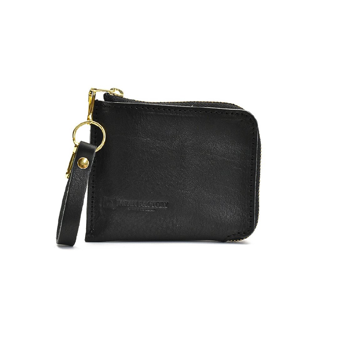 Tochigi Leather L-shaped Coin Case Mini Wallet Compact Wallet Coinpurse SIM Storage Crime Prevention Made in Japan [Black] JAW023 - 皮夹/钱包 - 真皮 黑色